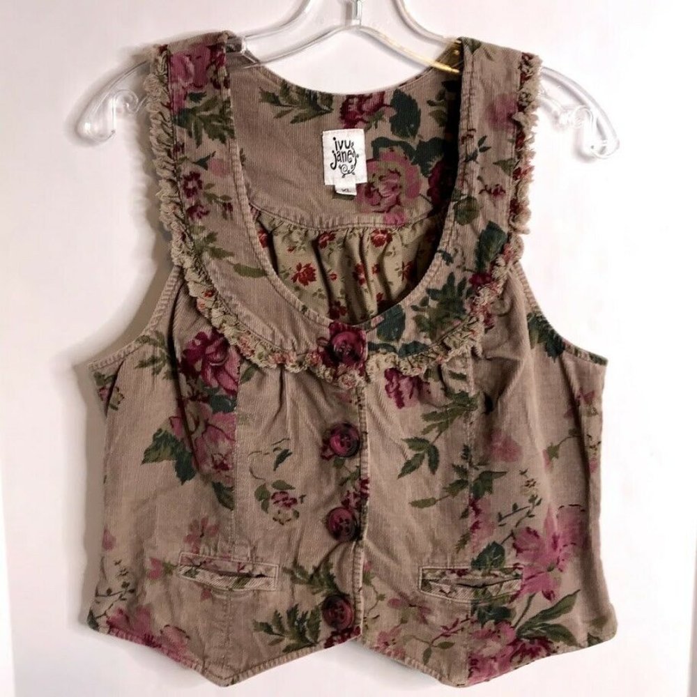 Ivy Jane Women's Vest Top Corduroy Floral Boho
